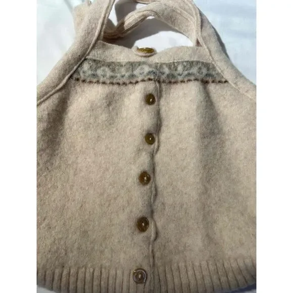 Up Cycled Cream Wool Design Sweater Purse With Personalized Tag - Picture 3 of 6